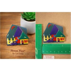House Pins by Lucinda Brooch Colorful Houses Car Moon Maine Art Pin